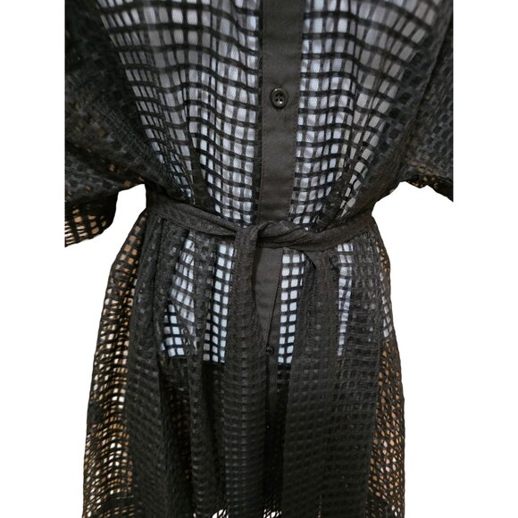 Urbanic Black Mesh Button-Up Cover-Up Dress M goth grunge whimsygoth beachwear - Picture 2 of 9